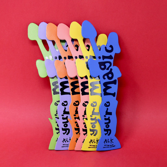 Six leather bookmarks with 'you're magic' on the reverse