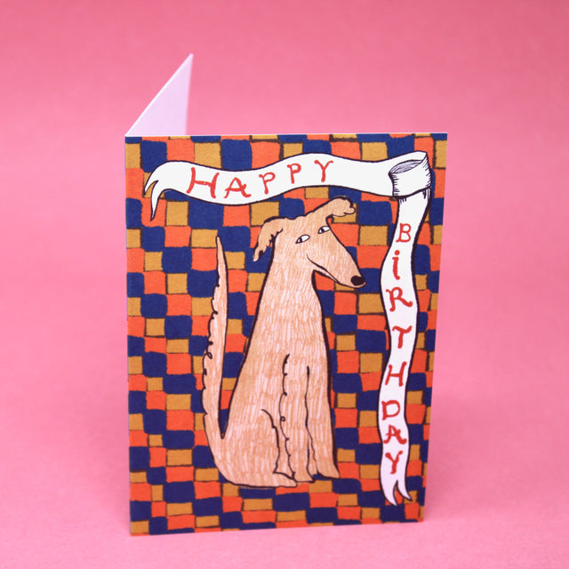 Happy Birthday Checkerboard Dog Greetings Card
