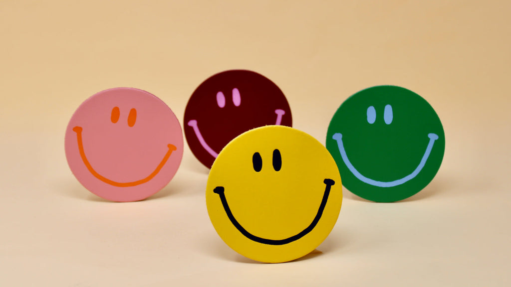 Happy Face Coasters Set of 4 Ark Colour Design Retail